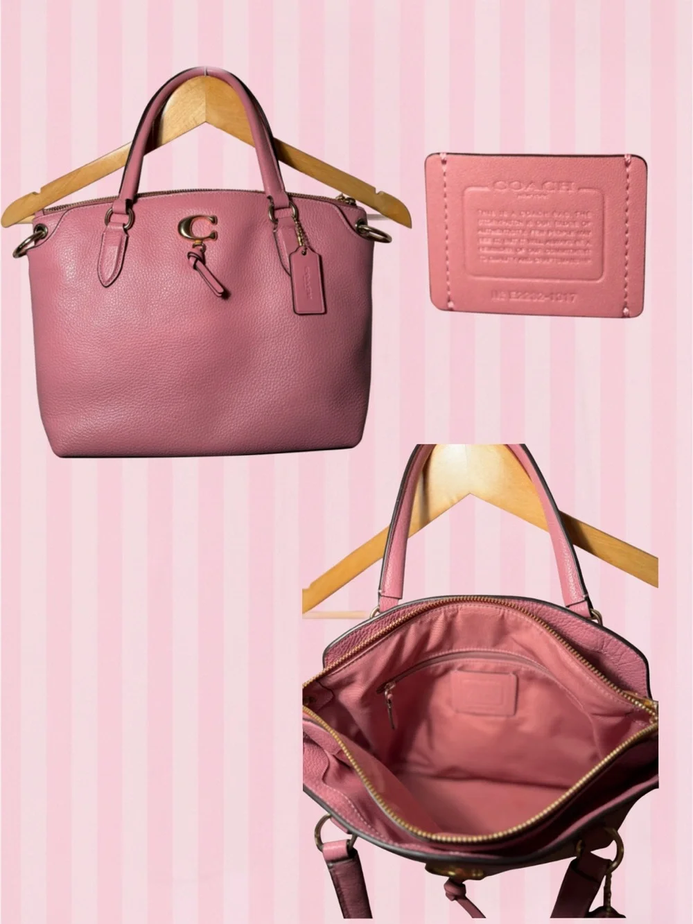 Coach Pink Pebbled Leather Tote with Gold Hardware with wallets